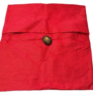 Pottery Barn red linen throw pillow covers large button front 18x18 French count